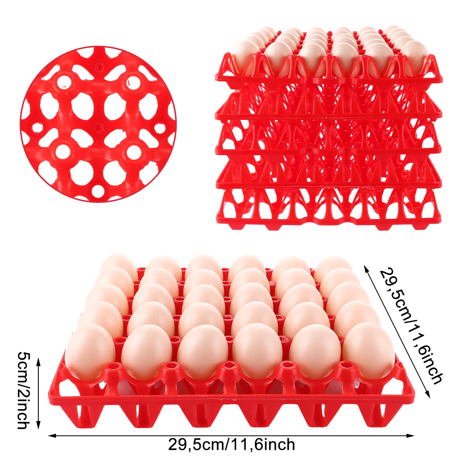 CYEER Lot de 20 Plateaux à Œufs en Plastique Rouge, Alvéoles pour 30 Œufs Empilables, Casier Lavable pour Élevage de Poules, Transport et Vente sur Marché (Capacité 600 Œufs)