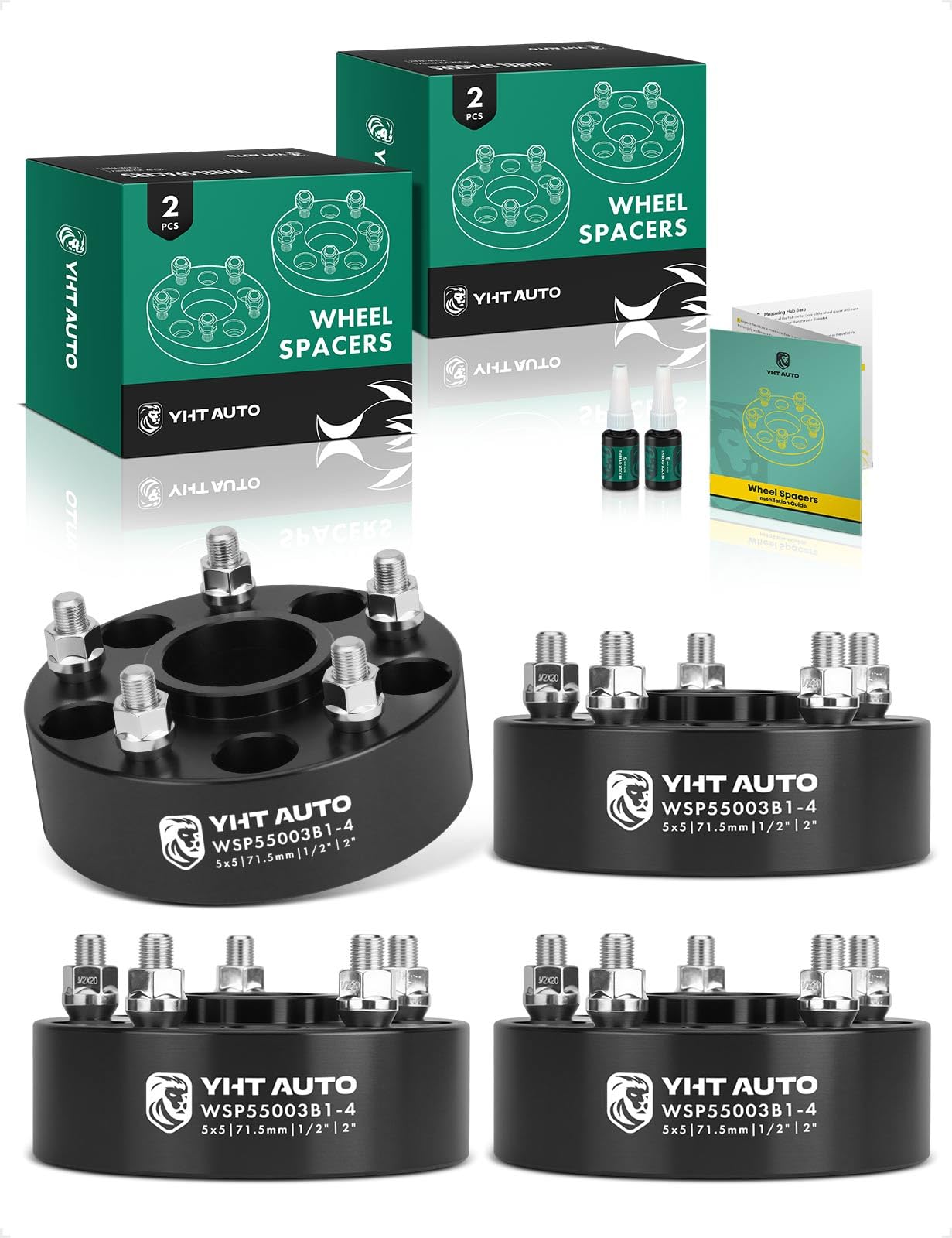 YHTAUTO 5x5 Wheel Spacers 2 Inch Fits Jeep XK WJ WK JK JK JL, 1999-2010 Grand Cherokee, 2007-2018 Wrangler, 2006-2010 Commander, 5x127 Hub Centric 5 Lug Tire Spacers, 1/2"-20 Studs, 71.5mm Bore