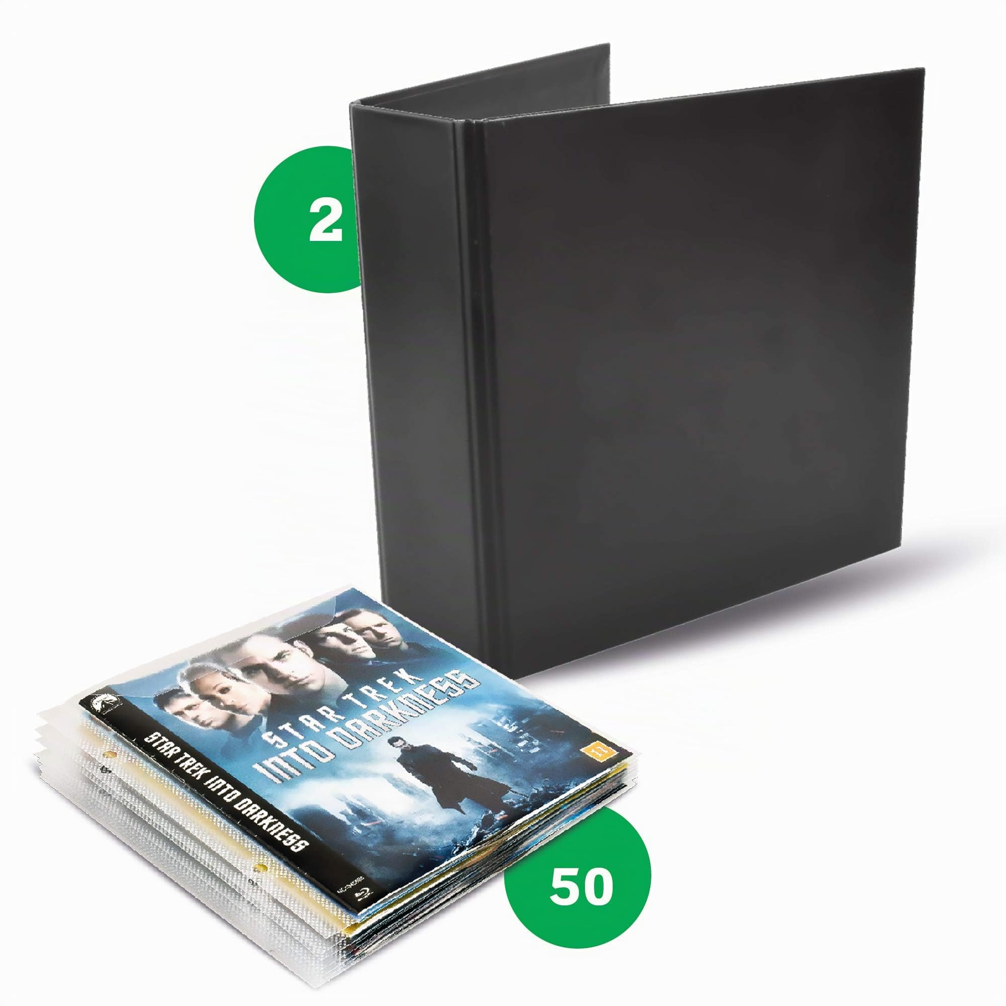 3L Blu-Ray Aufbewahrung - Kombipack mit 50 BluRay Hüllen & 2 Ringordner - Praktisch für Blu Ray Ordner/Sammelmappe - 10265