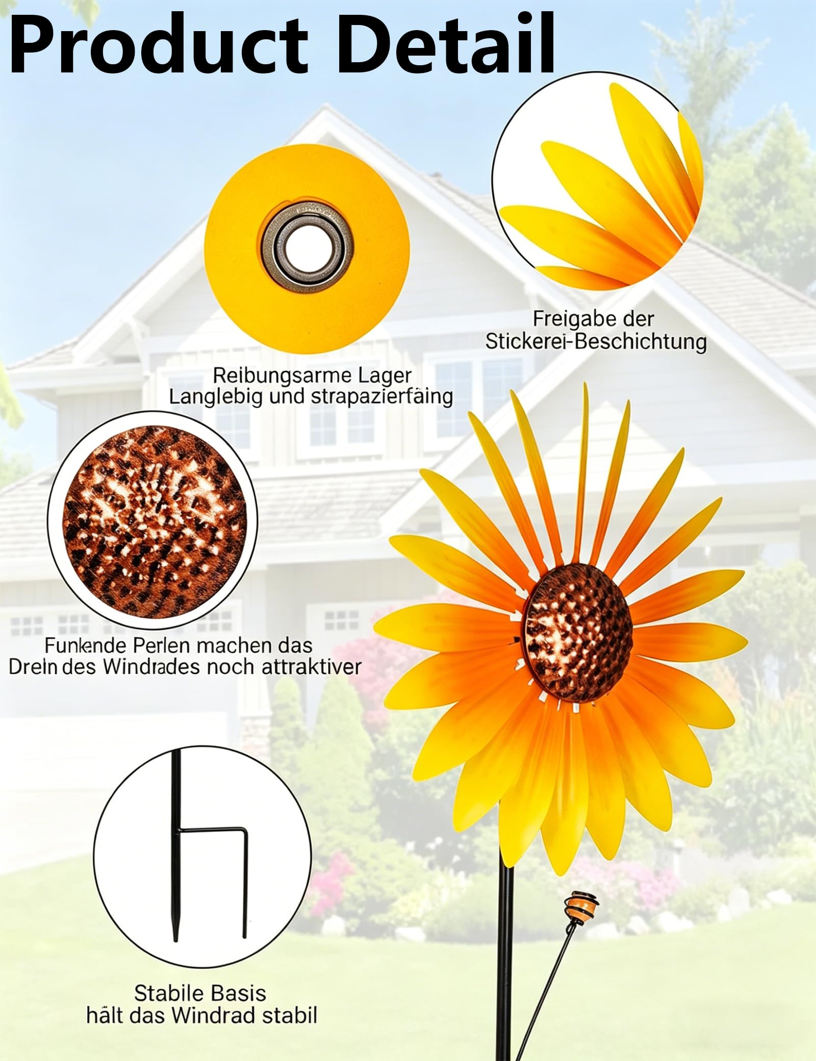 2 Pezzi Girandole da Giardino in Metallo, 160cm Mulino a Vento da Esterno, Scultura Cinetica a Doppia Rotazione - Forma di Girasole