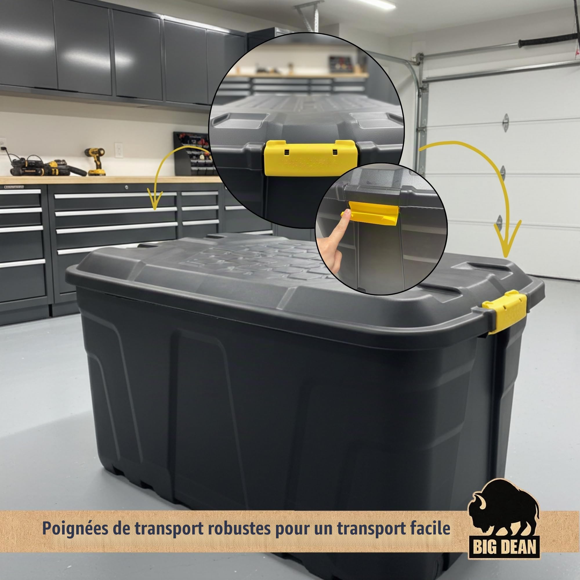 BigDean Boîte de rangement XXL avec couvercle et roues 190 l