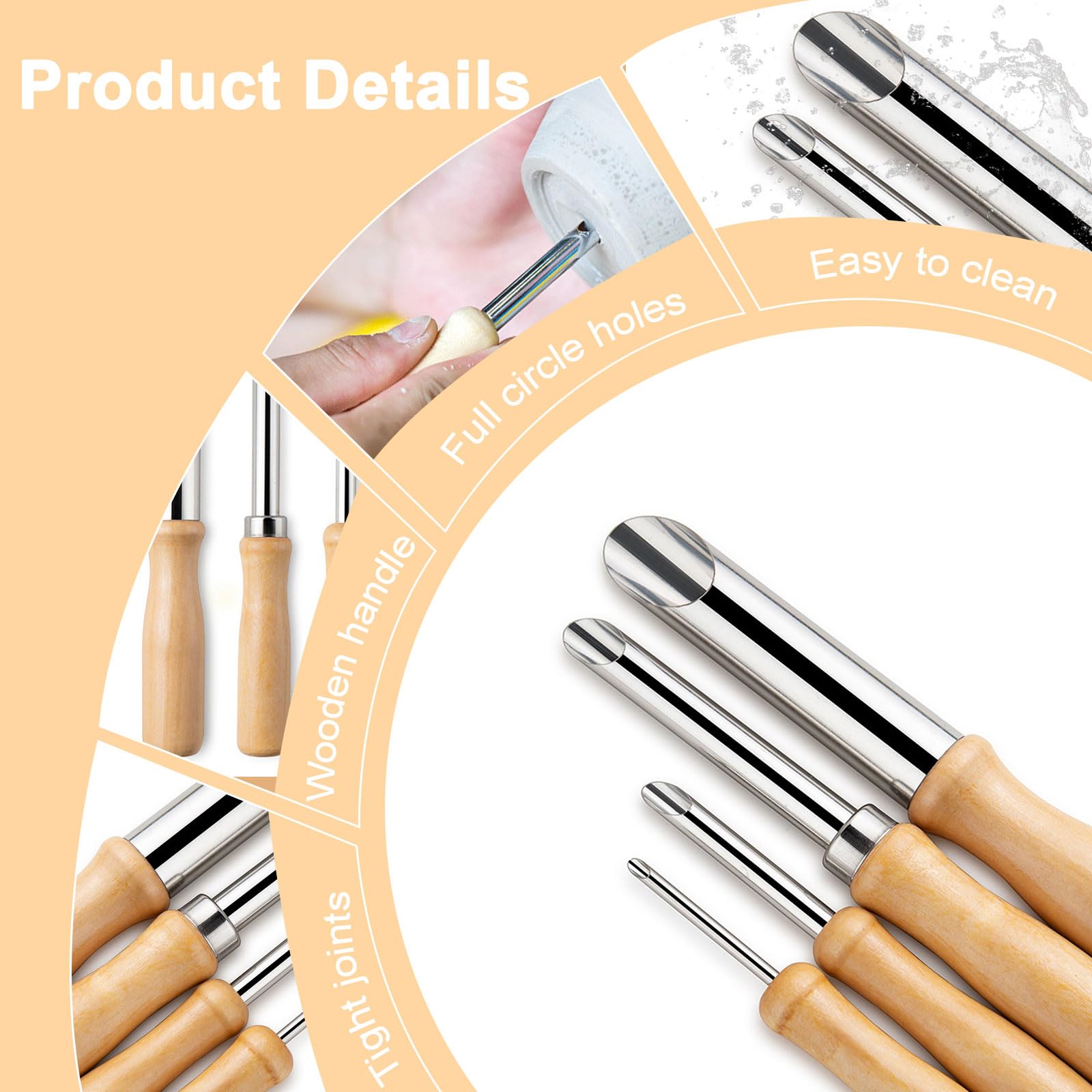 Sctmda Clay Ceramic Tools 4 Pezzi Strumento per Modellare l'Argilla Semi Round Hole Cutters Pottery Clay Tools Sculpting Attrezzi Scultura Argilla per Ceramica Artigianato Fai Da Te