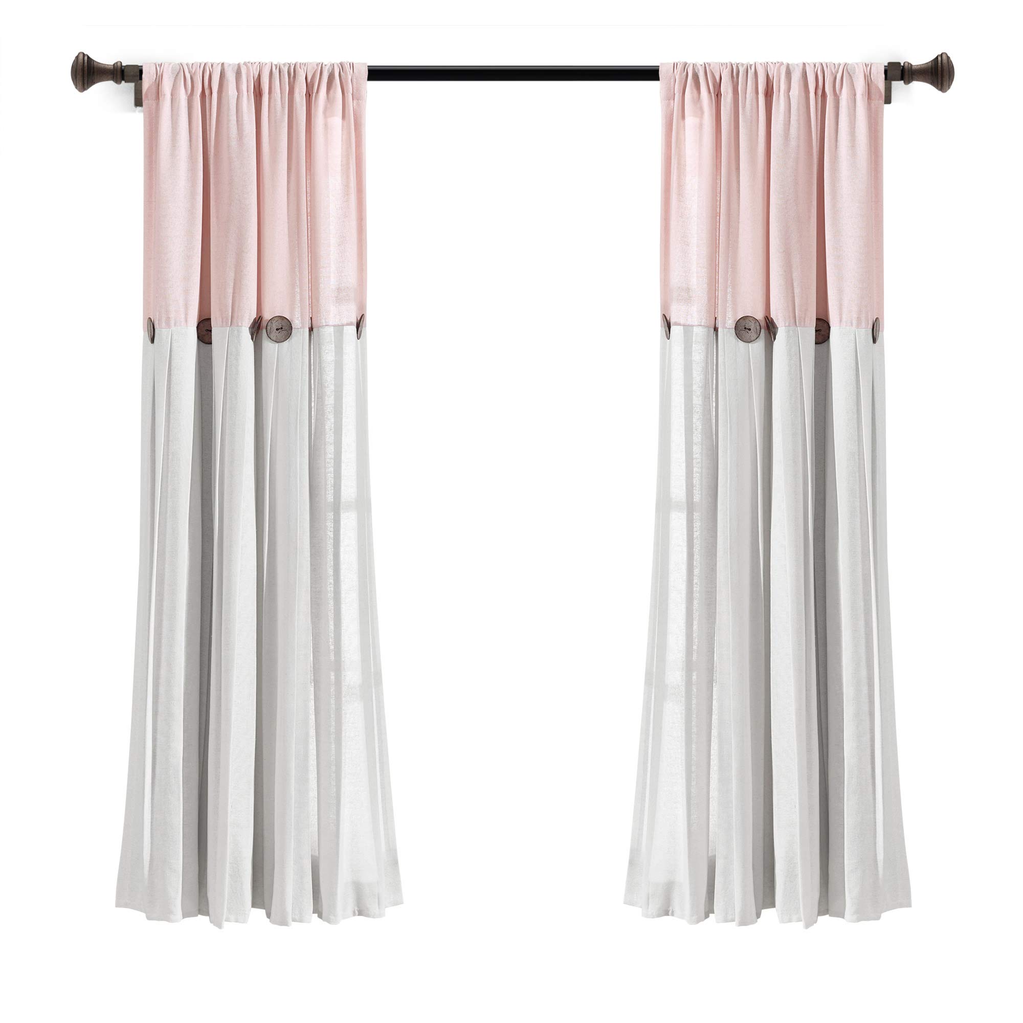 Lush Decor Rideau de fenêtre à Boutons en Lin - Panneau Simple, Blush et Blanc, 160 cm de Long x 101,6 cm