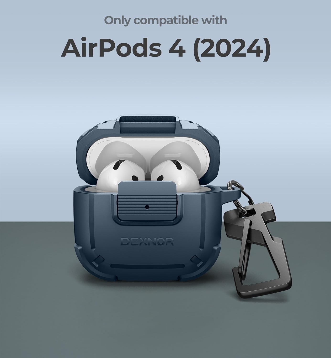 Dexnor for AirPods 4 Case with Drop-Proof Lock, Shockproof Rugged Bumper Cases Protective Cover with Carabiner & Keyring & Cleaner Kit for AirPods 4th Generation 2024 Blue