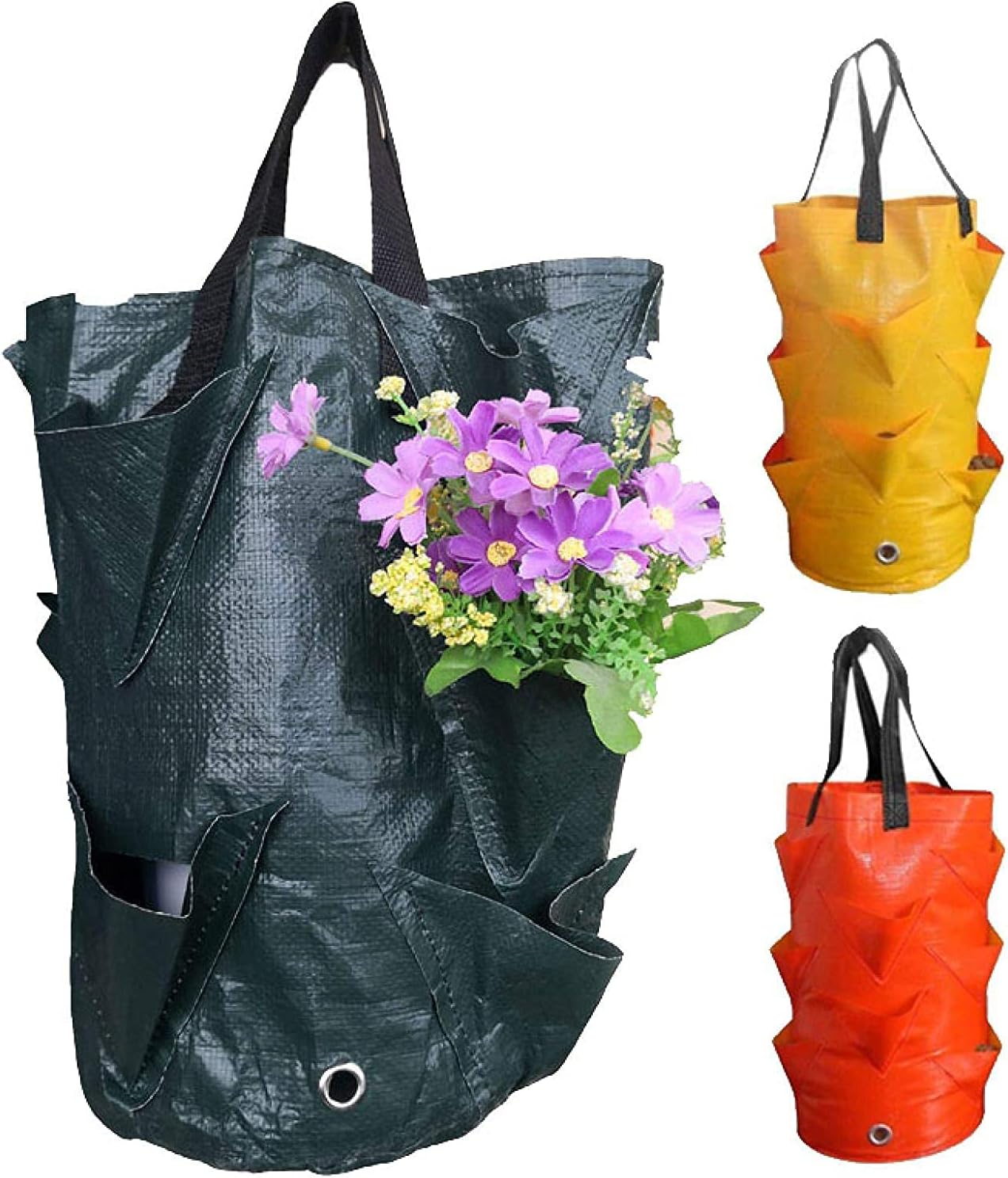 3 pcs Hanging Planter Bag with Handles, Strawberry Grow Bags Foldable Durable Growing Bags Grow Plante for Growing Vegetables Flowers Herb Plant