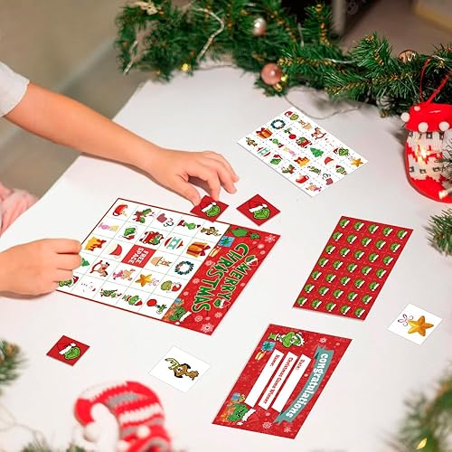 Miniatura 5 de POEWAUVE Caja de regalo para niños 24 jugadores bingo de Navidad para niños actividades de Navidad para la familia juegos de mesa para fiestas de