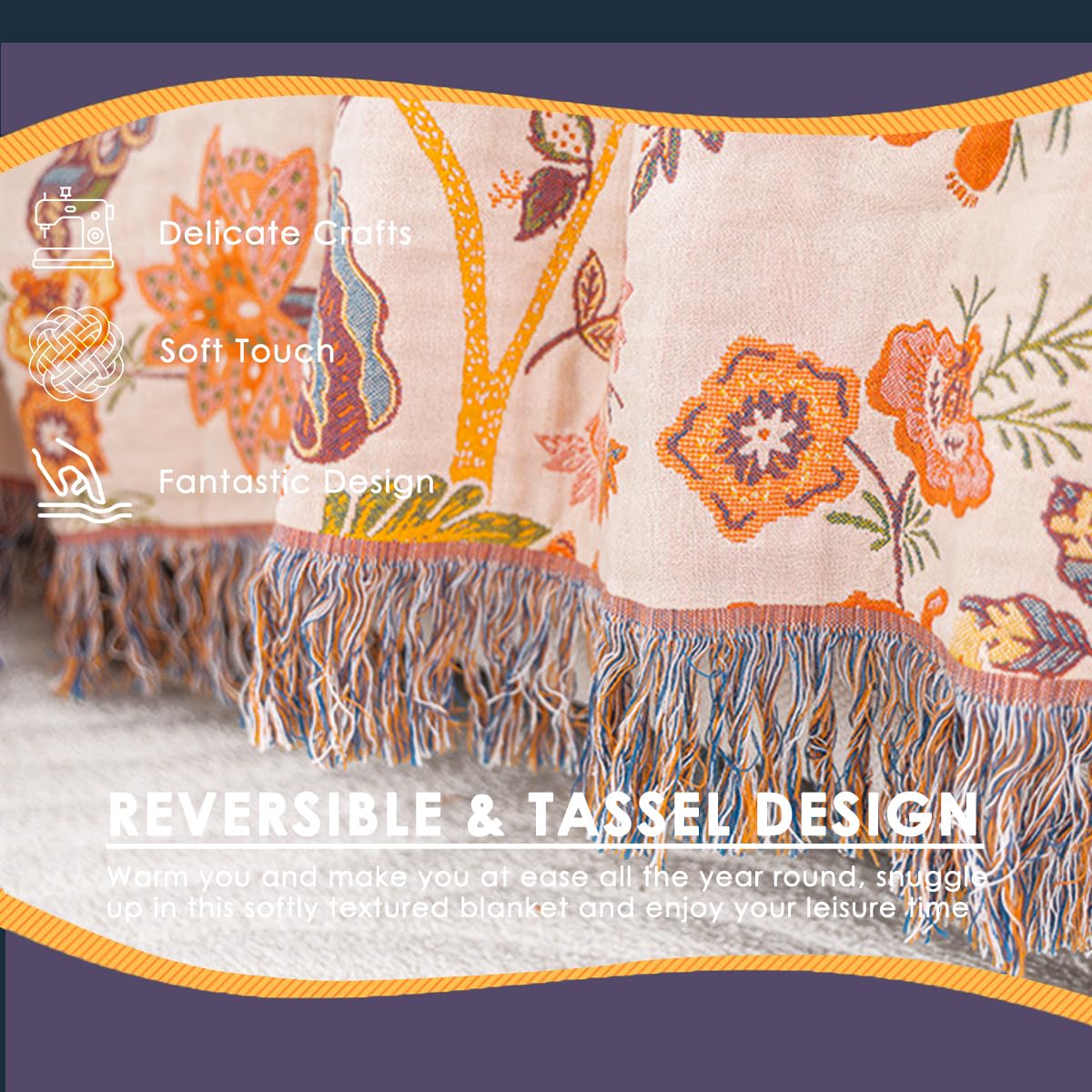 Tagesdecke Boho Baumwolle Kuscheldecke Wohndecke mit Blumenmuster