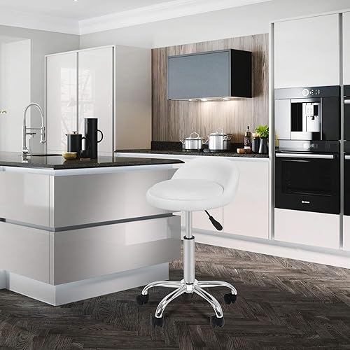 Miniatura 2 de HomGarden Taburete giratorio hidráulico ajustable para salón de masaje oficina spa silla de tatuaje médico taburete con cojín de respaldo y ruedas