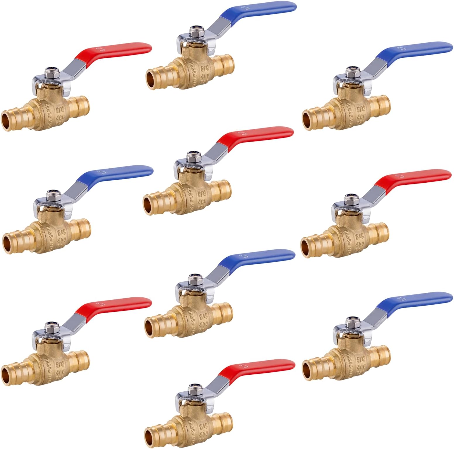 HeSun 10 PCs 3/4 Inch PEX A Expansion Ball Valve,Brass Shut Off Valve for Hot and Cold Water, Fit PEX A Expansion Pipe, ASTM F1960,Red&Blue
