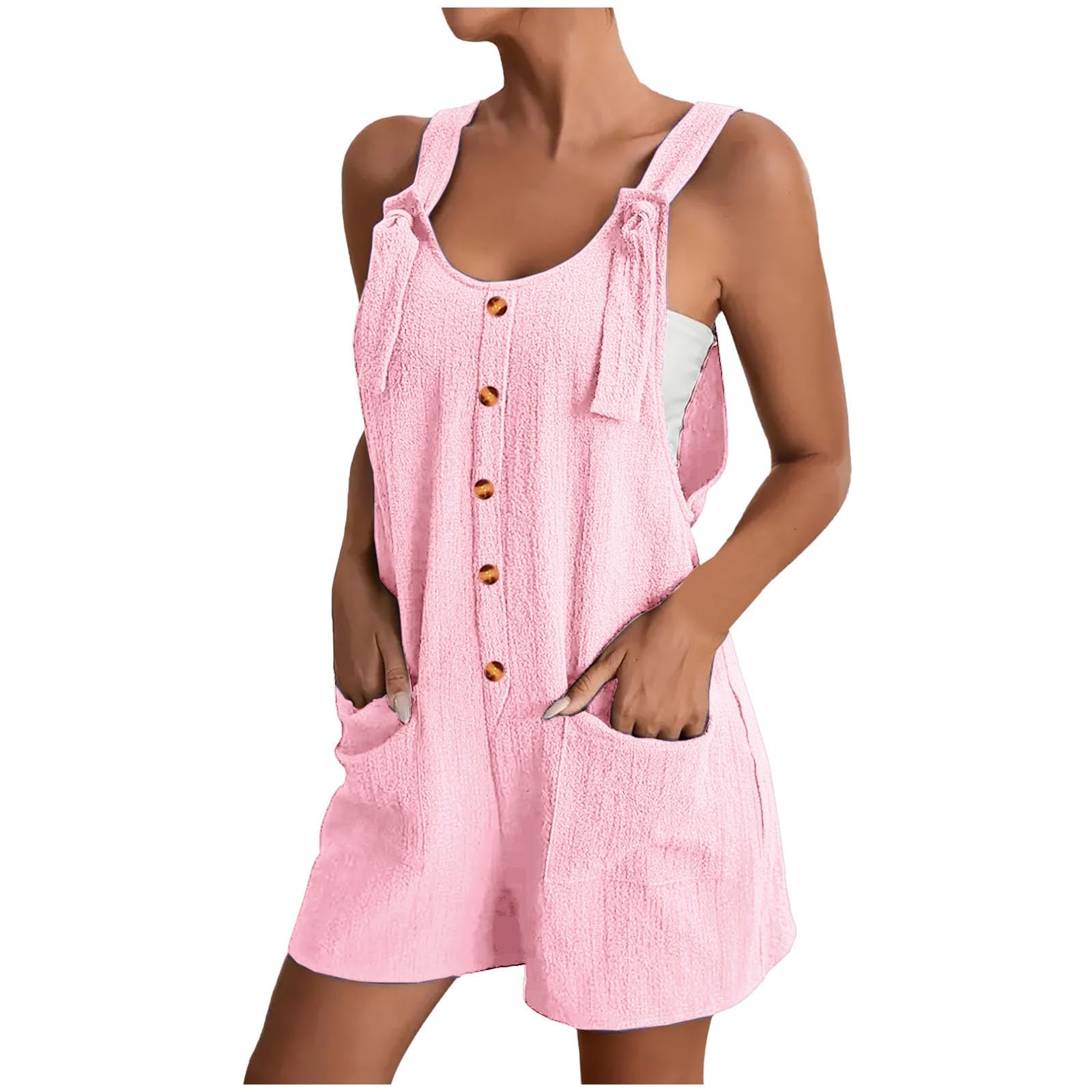 NUSGEAR 2024 Peto Corto Mujer Verano Casual Monos de Tirantes Jumpsuit Una Pieza Pantalones de Tirantes Botones Camiseta sin Mangas Color sólido Vintage Anchos de Rectos Playsuit Playa Elegante Shorts