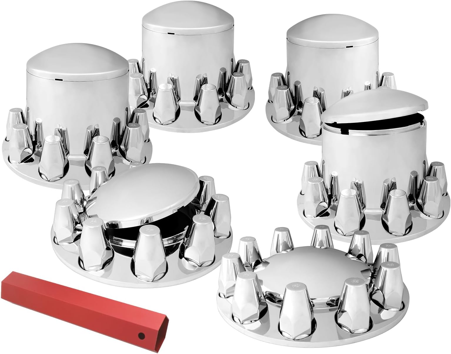 40230 Chrome Plastic Complete ABS Axle Set (2 Front and 4 Rear) with Standard Hub Caps and Screw-On 33mm Lug Nut Covers for Trucks, 4 Pack