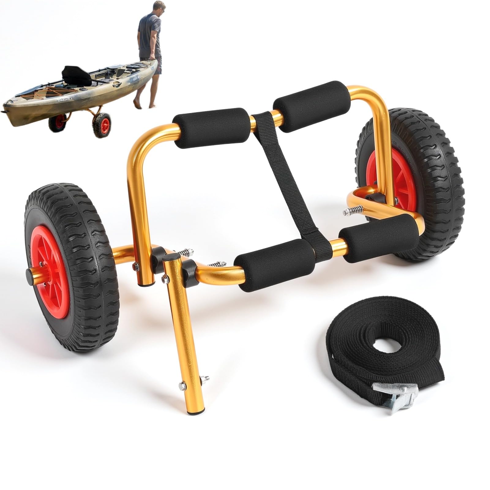 EIMSOAH Canoe Carrier Dolly kayak dolly kayak trolley wheels With 10in Solid Tires, Adjustable Foldable Aluminum Universal Canoe Cart Trolley, Fit for Kayaking Small Boats Kayak Hardware
