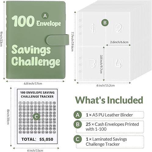 Miniatura 9 de SKYDUE Carpeta de desafío de 100 sobres, carpeta de presupuesto A5 para ahorrar dinero con sobres de efectivo, libro de desafíos de ahorro para