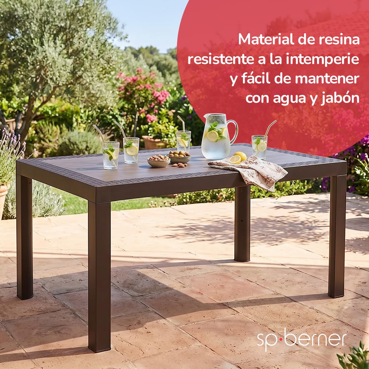 Shaf – Mesa Dream de Jardín y Terraza 140 cm – Mesa de Exterior e Interior – Plástico Reciclado Resistente a Rayos UV – No Requiere Montaje – Diseño Moderno – Color Wengue