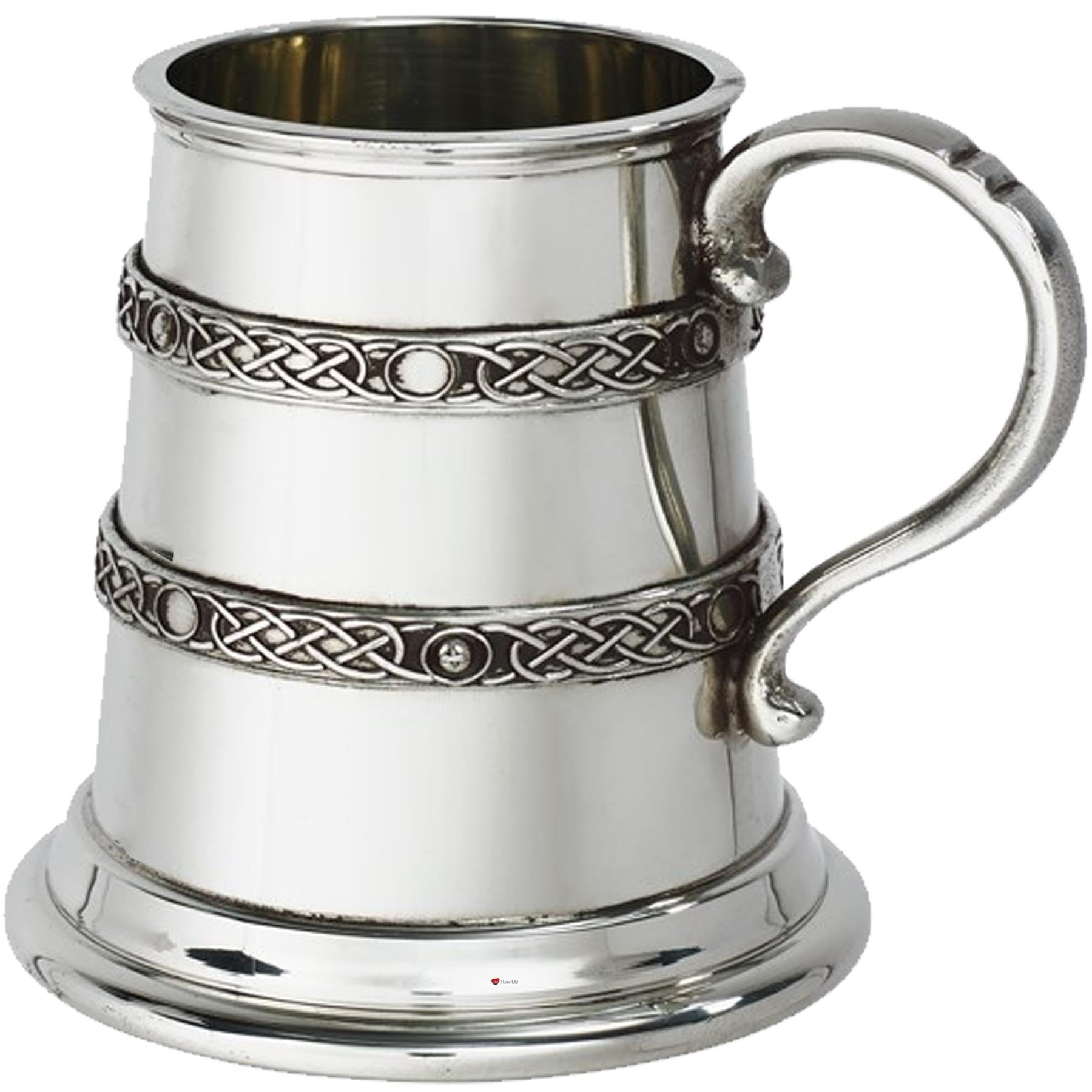 I LUV LTD Estaño Cuarto de Pinta Regalo Bautizo Bebé Doble Banda Celta Detalle en Taza Manija de Desplazamiento se Envía en Caja de Presentación Satinada
