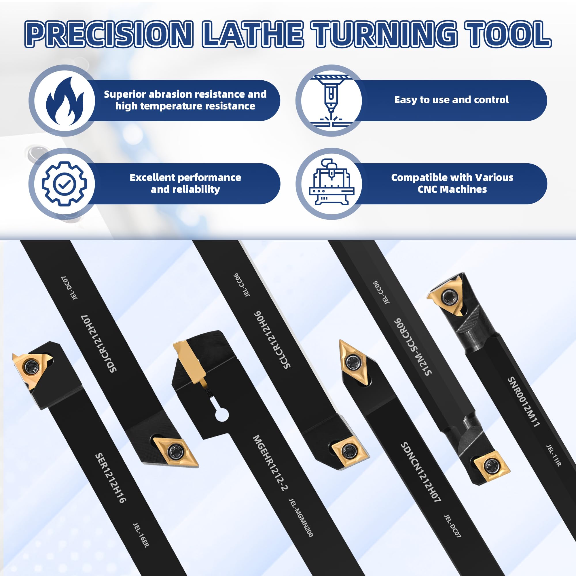 21-Pcs Indexable Lathe Tool Set with 7PCS 1/2" 12mm Shanks Turning Tool Holders and 14PCS Carbide Inserts for Turning, Grooving, Threading, Boring — Amazon image 6
