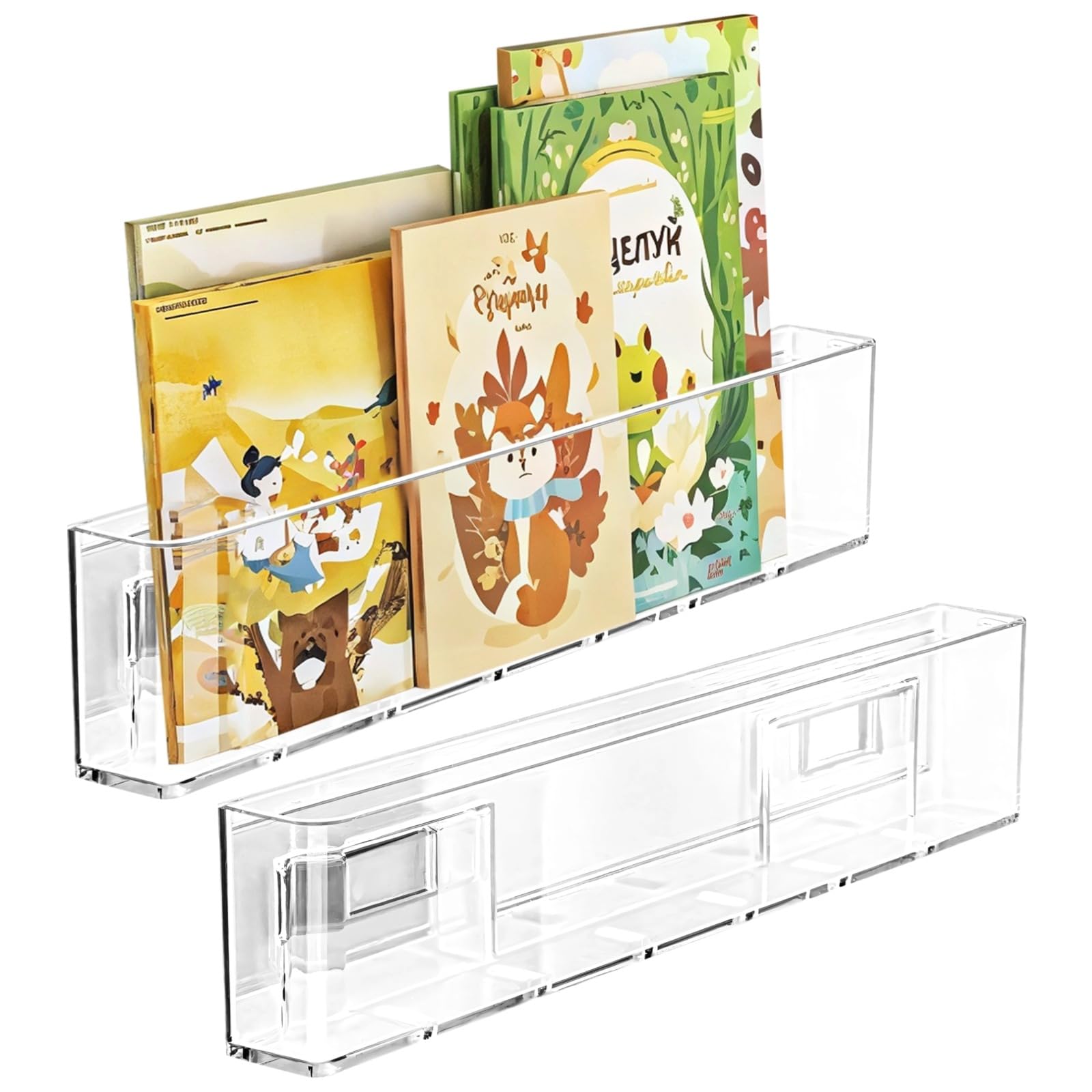 Estantería flotante de acrílico transparente para libros y decoración de pared, pack de 2 listones
