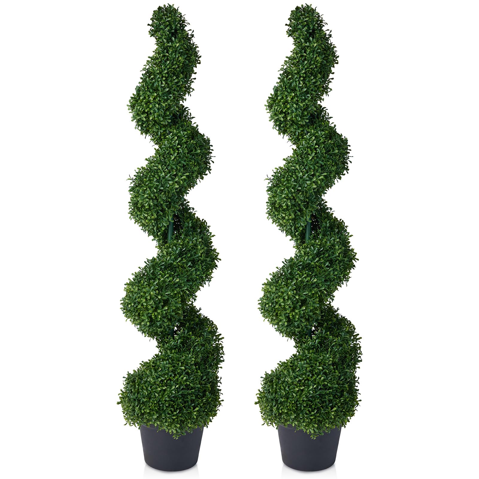 VeriNatural Set of 2 Artificial Plants Indoor Outdoor Spiral Topiary Tree – 120cm Tall Faux Plant with 900 Leaves in Black Pot, UV Resistant – Large Fake Green Tree for Home Garden Porch Decor, VN238