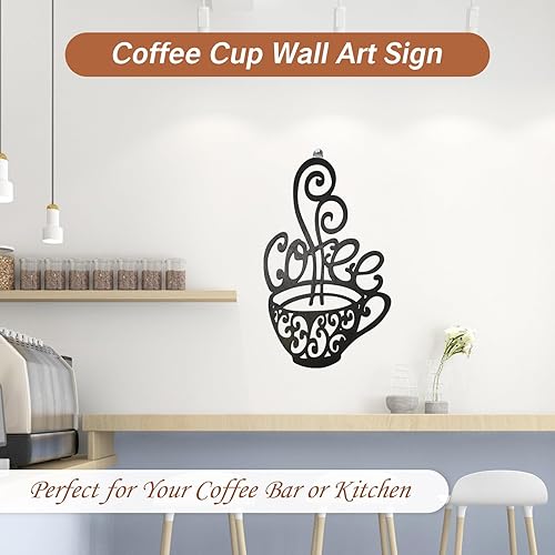 Miniatura 5 de YAFIYGI Arte de pared de café negro silueta de taza de café para cocina, bar, cafetería, restaurante, letrero decorativo de 10 x 6 pulgadas