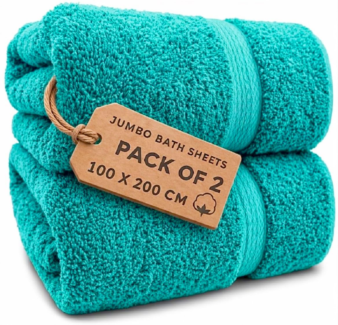 EDB 2X Extra Large Super Jumbo Bath Sheets Towels 100 cm W x 200 cm L Body Wrap Premium Quality 100% Egyptian Cotton Beach, Gym, Spa, Hotel Towel Set Super Soft XL Bath Towel 600-GSM (Turquoise) — image 1