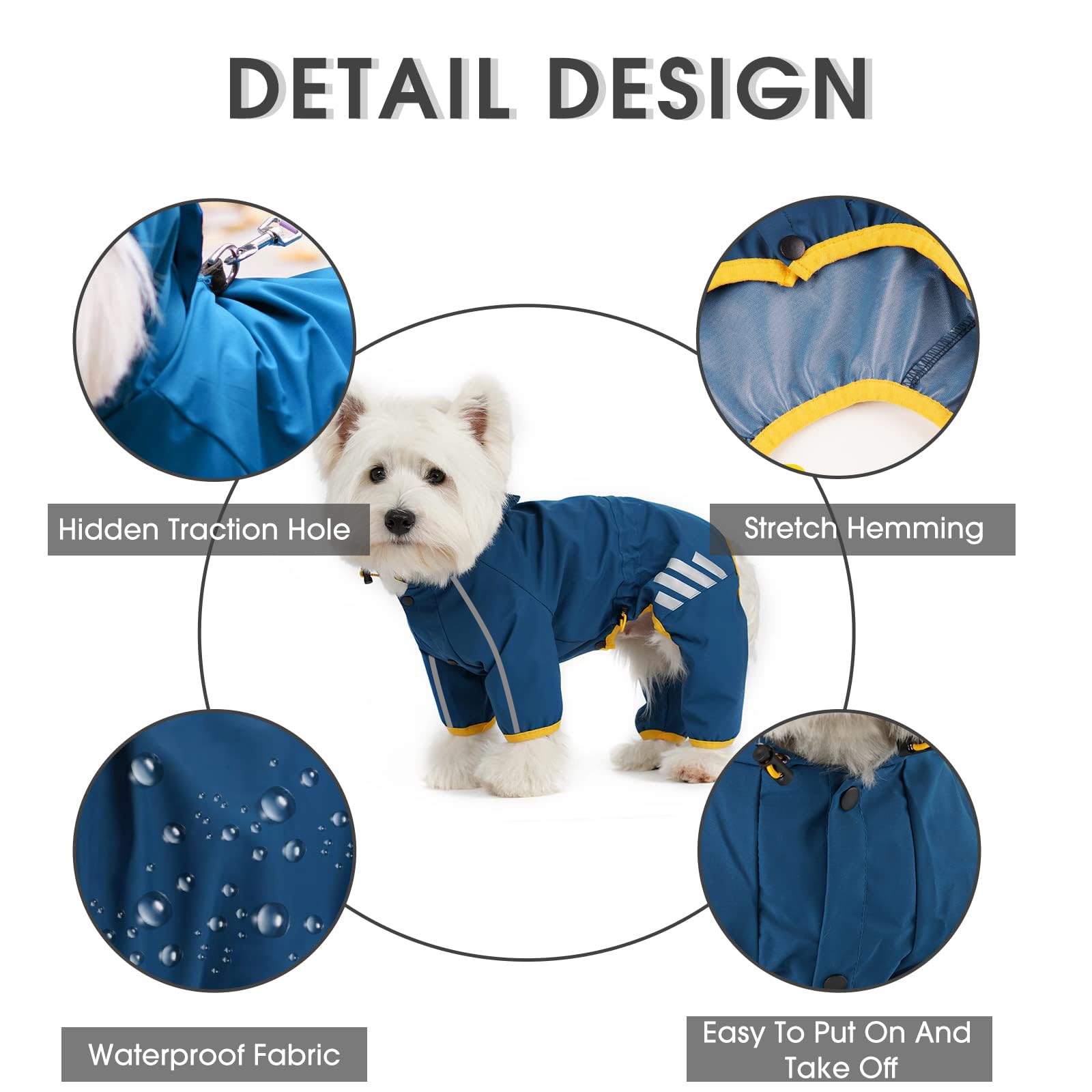 Mabawa Dog Raincoat, Waterproof Dog Rain Jacket with Hood, Rain Coat with Leash Hole, Reflective Strap for Small Medium Dogs, Outdoor Adventures/Walking Lightweight Puppy (Blue,M)