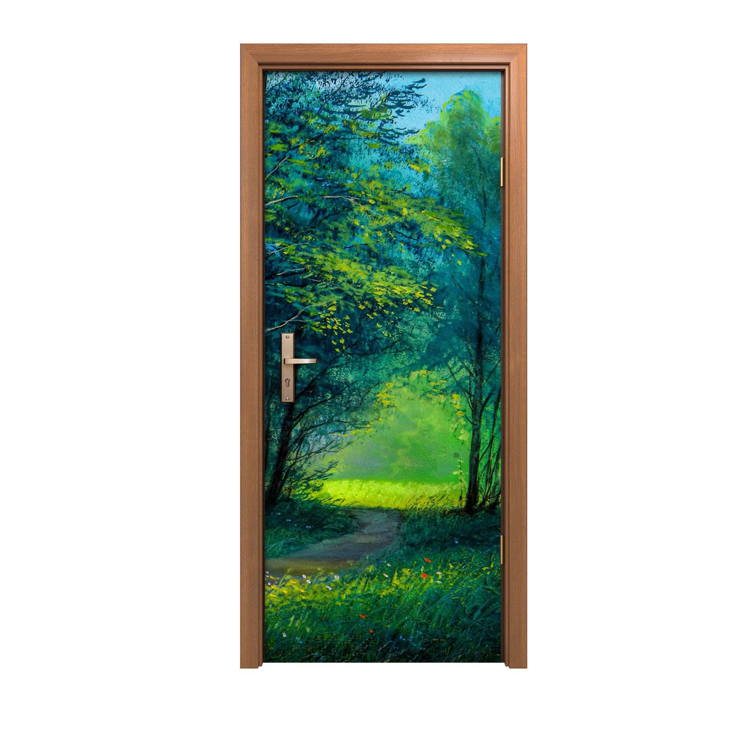 Fleurs de chemin de forêt sticker de porte 80x200 et décoration murale design