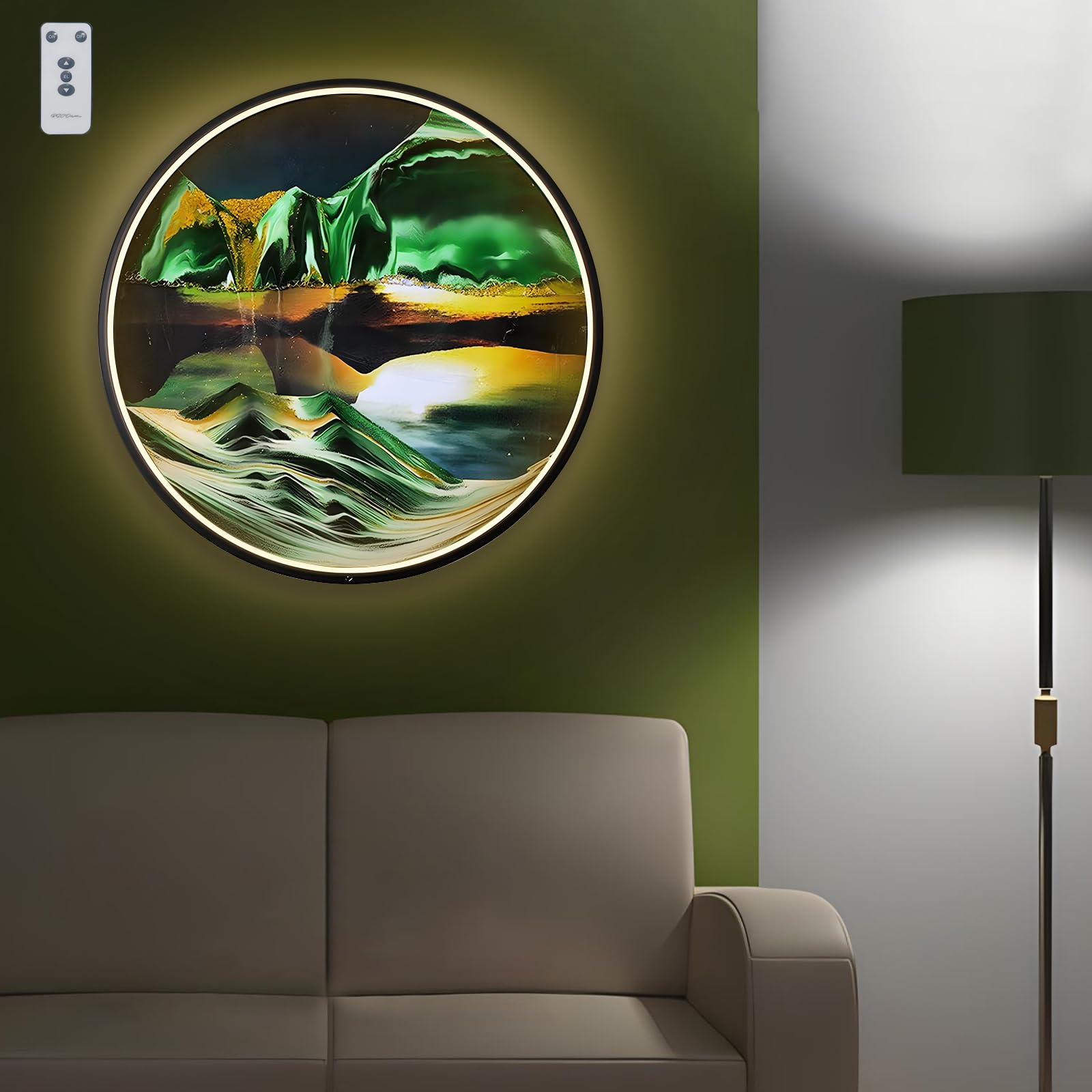 Moving Sand Art with LED Wall Sconce, 3D Deep Sea Sandscape Wall