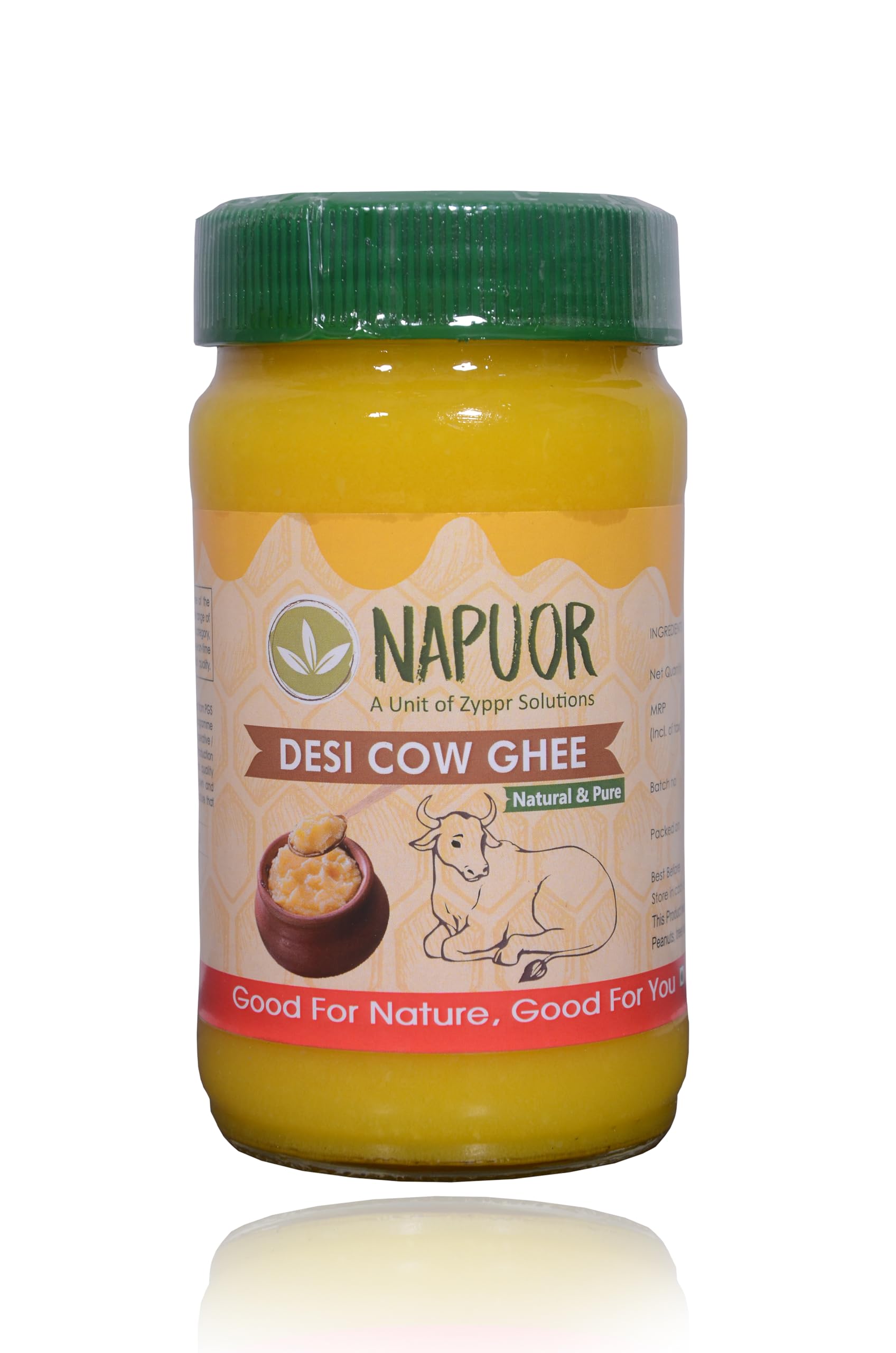 Organics Pure Desi Cow Ghee Bilona Churned Method,Traditional, Cultured, Immunity Booster, Natural, Healthy, Fresh, Gluten Free Danedar Ghee,Aromatic, Cruelty-Free, Grass-Fed, Glass Jar 500ml,