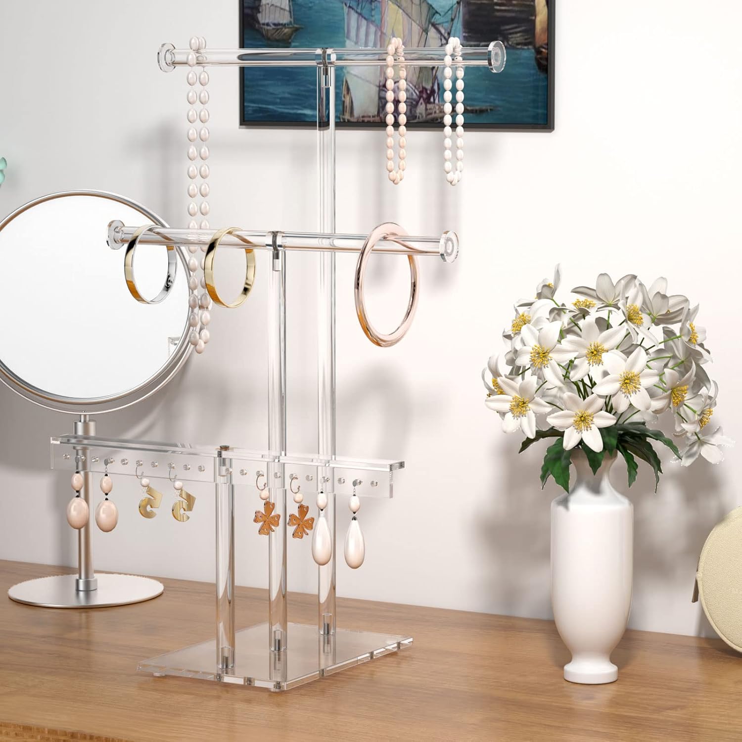 HIIMIEI Jewelry Stand Organizer 3 Tier Acrylic tabletop Jewelry Tower Display for Necklaces Bracelets Earrings : Clothing, Shoes & Jewelry