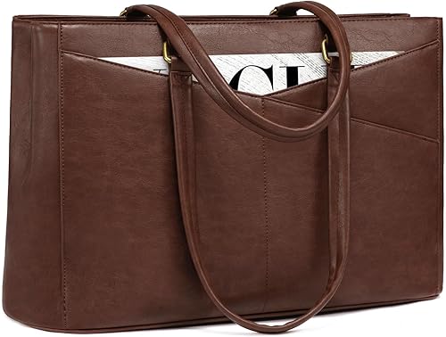 Miniatura 14 de LOVEVOOK Bolsa para laptop para mujeres, bolsa de mano para laptop de 15.6 pulgadas para mujeres, bolsas de mano de trabajo de cuero vintage para