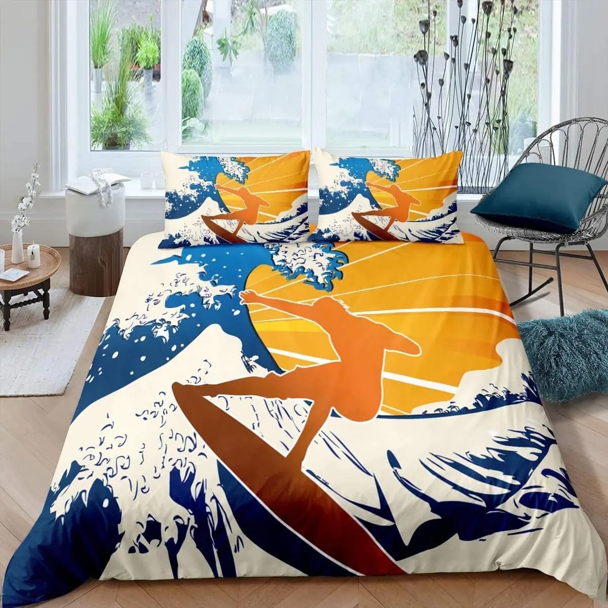 QBIDCSX Bedding Double Bed Set Surfing Bedding Double Bed Set - Microfibre Quilt Cover 230x220 cm - Comforter Cover with 2 Pillowcases(Double)