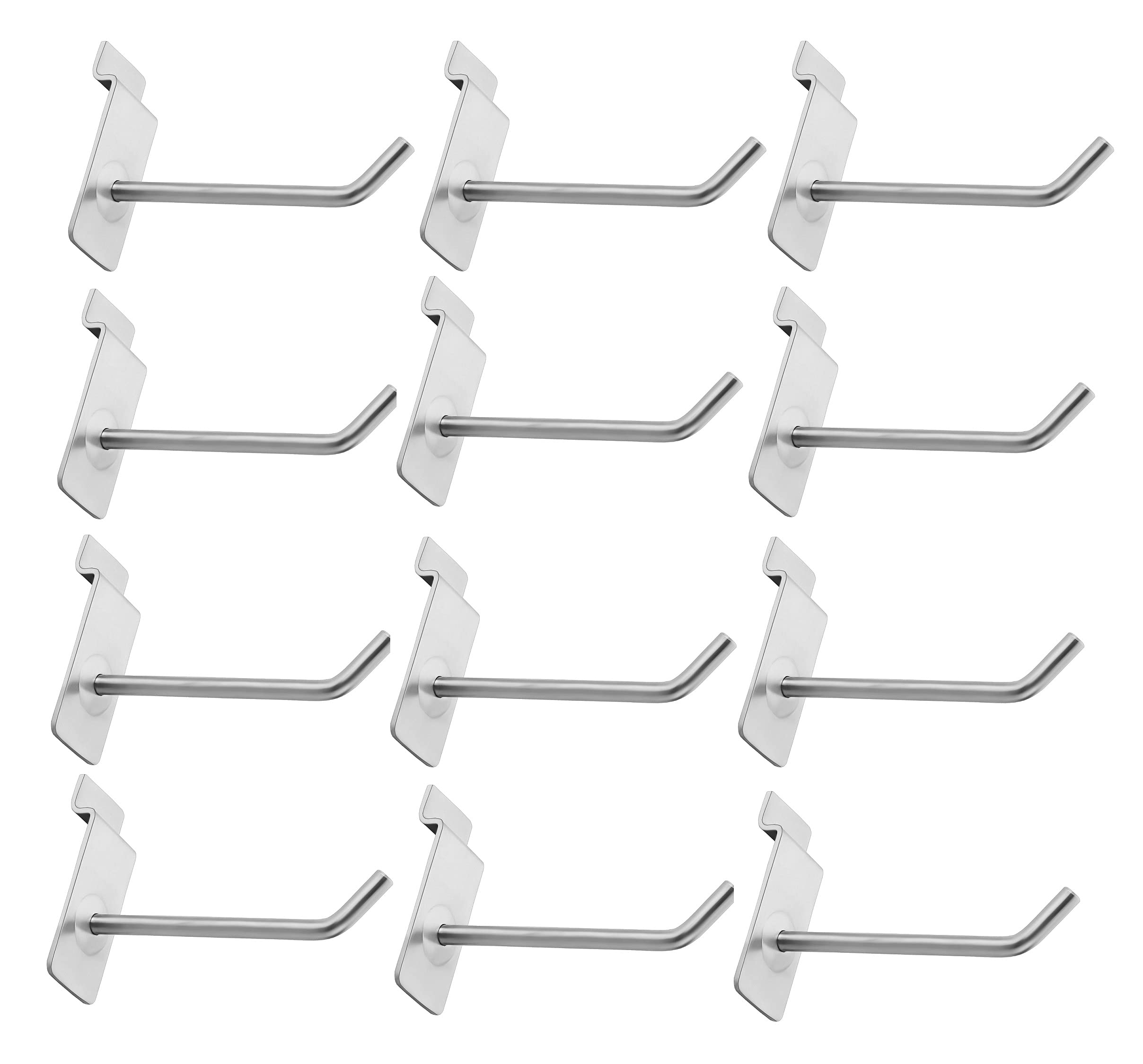 Nixnine Stainless Steel Slatwall Display Hook Hanger for Showroom/Mobile Shop/Wall Mount/Clothes, with Hardware Fittings, Slat Panel Display (8 Inch) Pack of 12