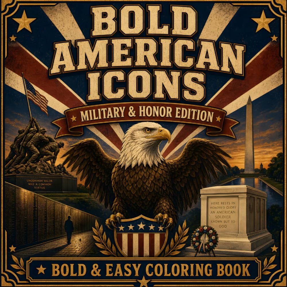 Bold American Icons Military & Honor Edition: A Bold & Easy Patriotic Coloring Book for Adults & Seniors