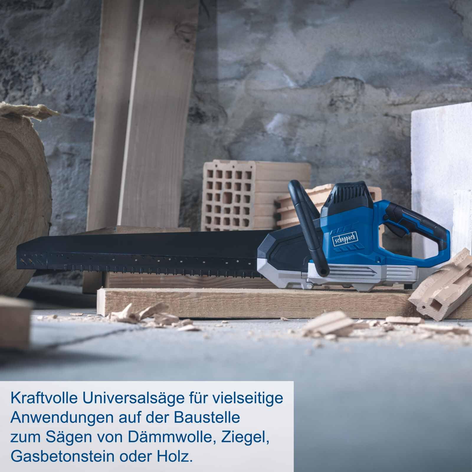 Scheppach Scie universelle électrique AZE430-1500W - Longueur coupe 430mm | Longueur de coupe : 430 mm - Course : 40 mm - fonction d'arrêt rapide et adaptateur d'aspiration - câble de 2m