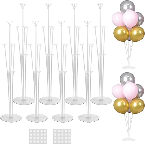 Miniatura 8 de JOYYPOP Juego de 10 soportes para globos, palos de globo con base, suministros para fiestas, cumpleaños, graduación, fiesta, decoración de boda