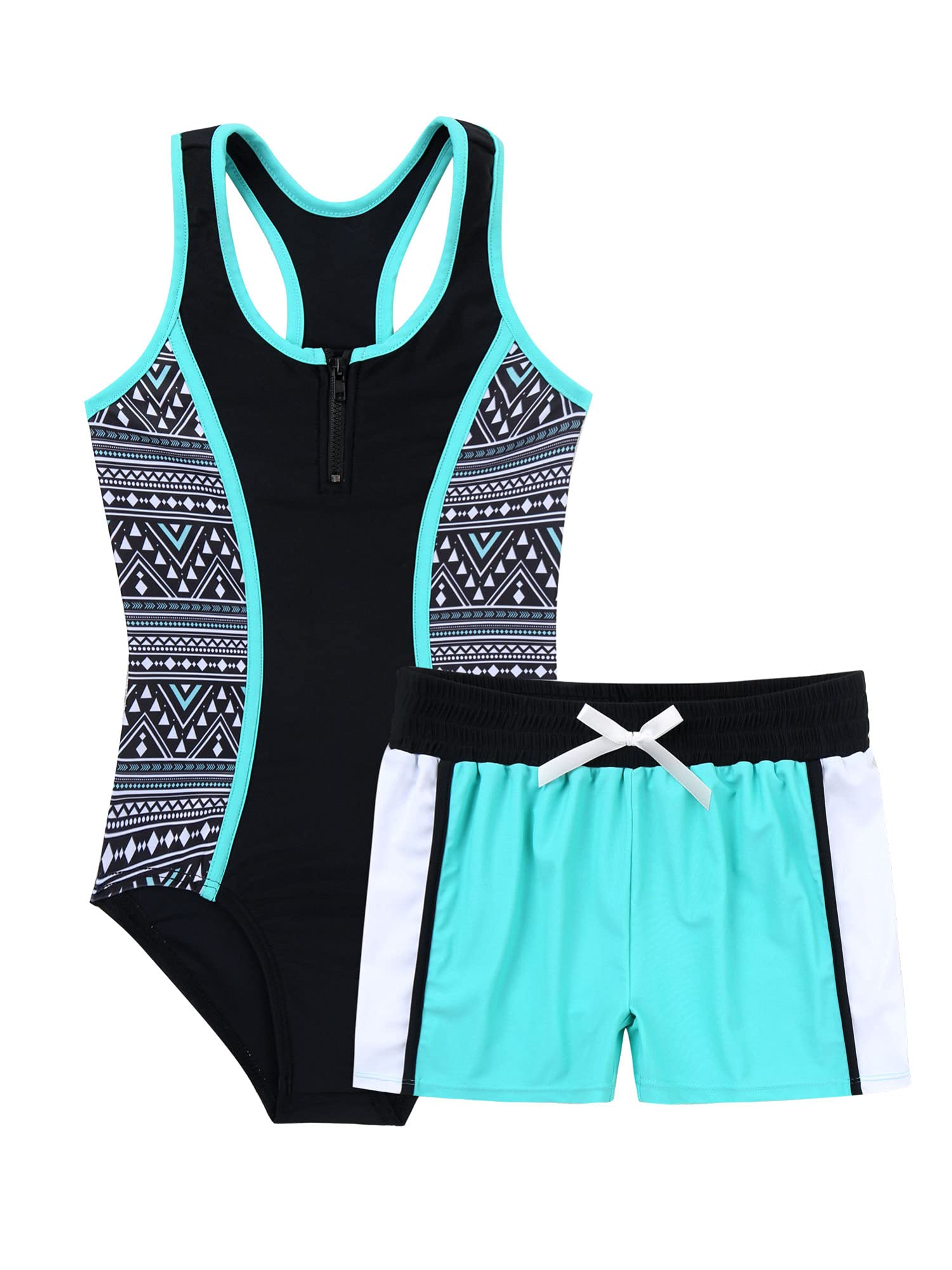 IEFIEL Bañador Dos Piezas con Pantalón Corto de Baño para Niñas con Estampado Traje de Baño Natación Piscina Swimsuit 3-16 años