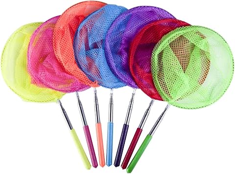 KISEER 7-Piece Colorful Telescopic Kids Fishing Net Butterfly Net Catching Insects Bugs Beach Toys for Kids Outdoor Playing