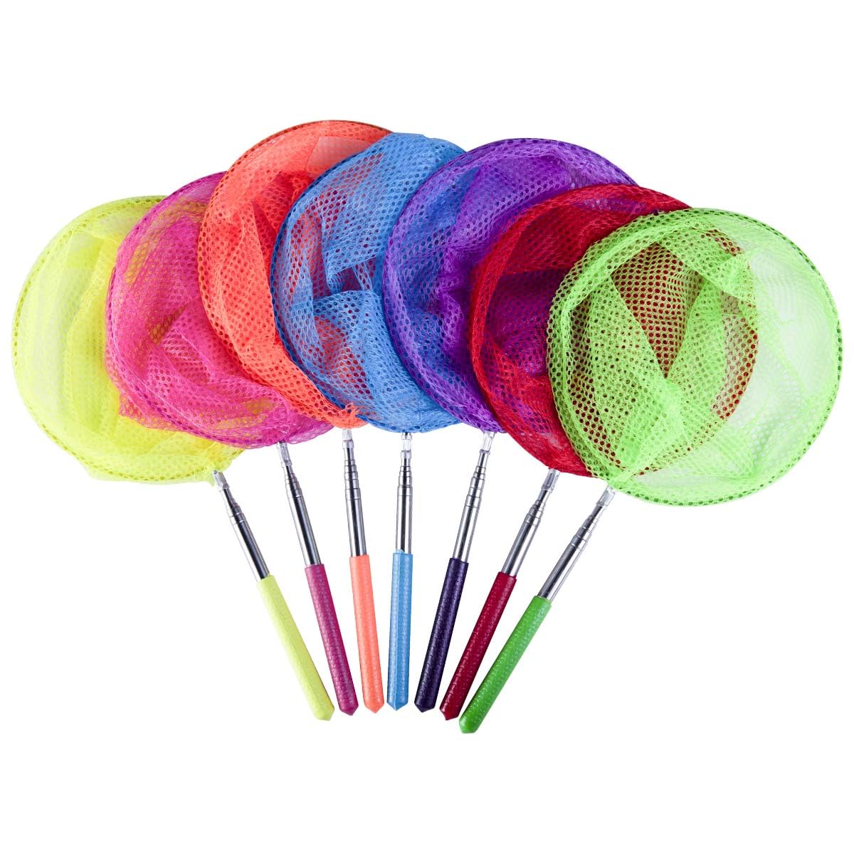 KISEER 7-Piece Colorful Telescopic Kids Fishing Net Butterfly Net Catching Insects Bugs Beach Toys for Kids Outdoor Playing