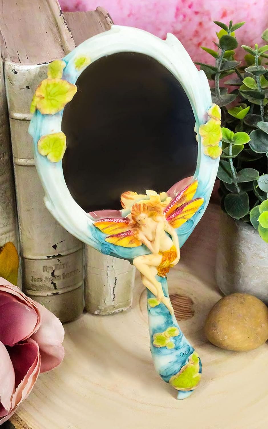 Ebros Jody Bergsma Art Wild Summer Magic Dragonfly Fairy by Lily Pond On Sunny Day Hand Mirror Figurine Boudoir Vanity Accessory Small Handheld Mirrors (1)
