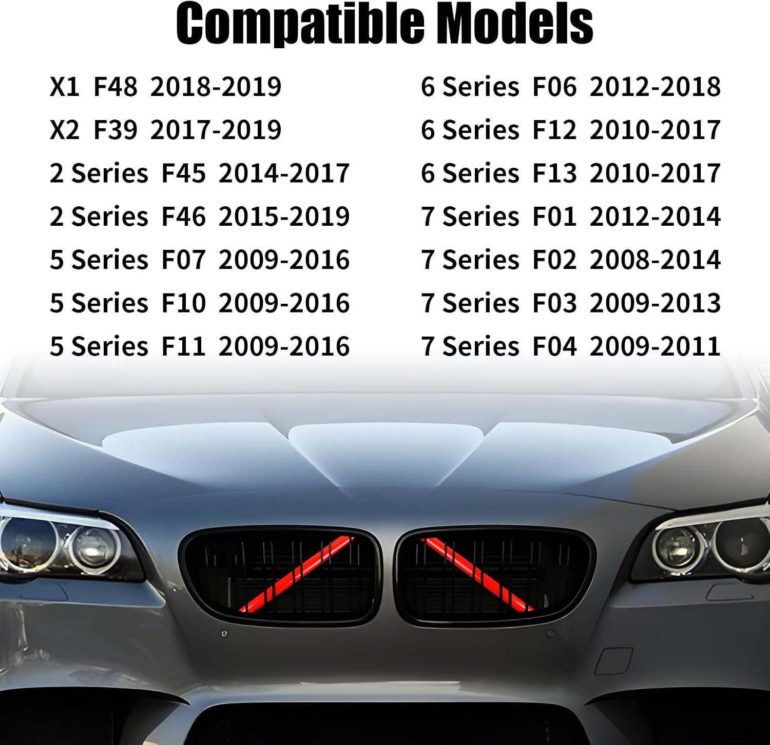Compatible with BMW Grill Inserts Trims F10 F48 F45 F12 F13 F01 F02 F11For 2 5 6 7 X1 X2 Series Compatible with BMW V Brace Wrap Covers Red Grill Stripes Wrap Accessories
