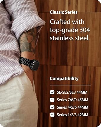 Fullmosa Metal Band with Case for Apple Watch 45/44/42/46/49/41/40/38mm | Fits iWatch Series 11 10 9 8 7 6 5 4 3 2 1 SE3/2/1 Ultra3/2/1,Stainless Steel Strap for Men Women Professional Office Black
