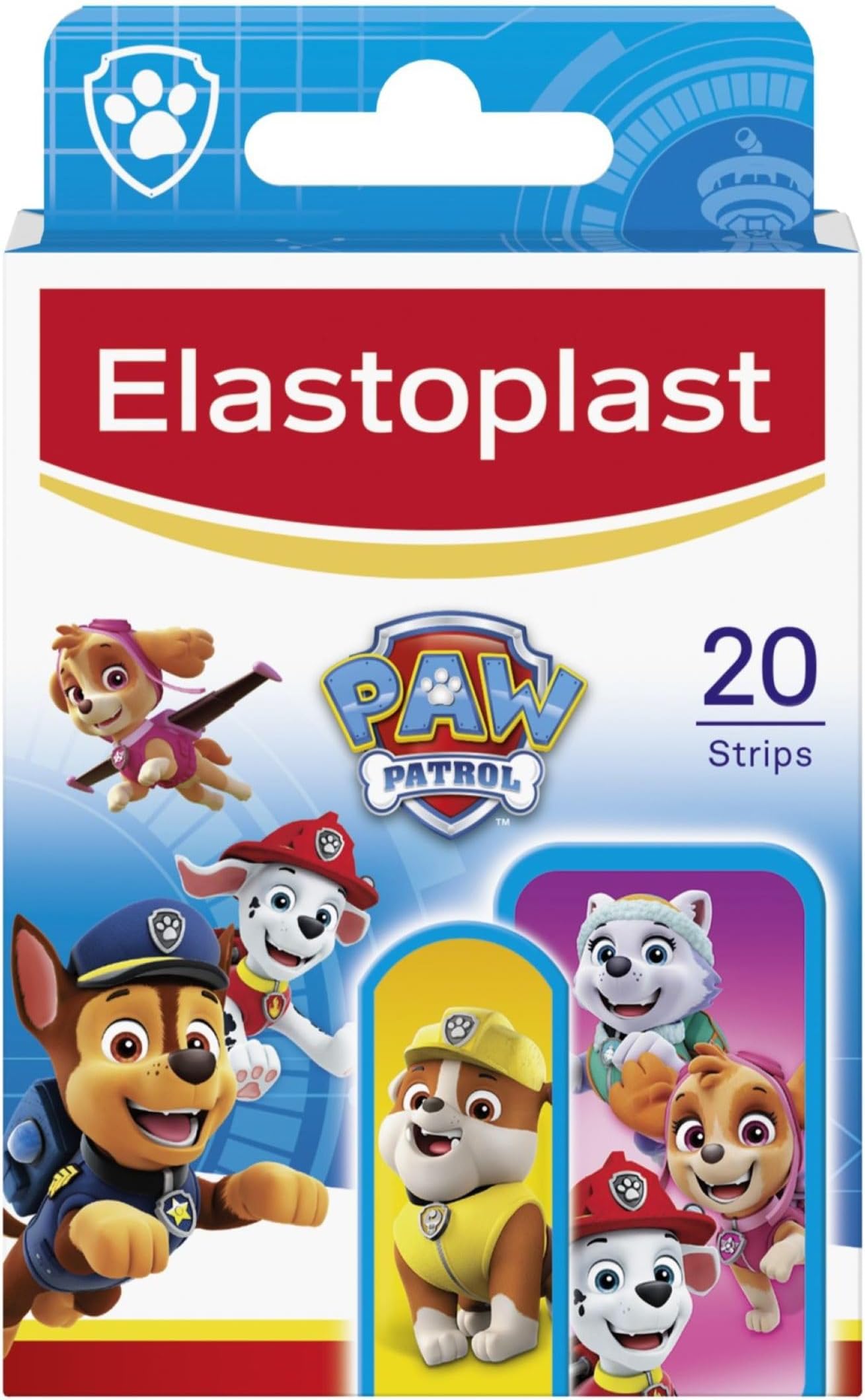 Elastoplast Paw Patrol Plasters, Assorted Sizes (20 Pieces), Coloured First Aid Plasters for Children, Kid’s Plasters with Paw Patrol Designs, Various Sized Plasters, Skin-Friendly Plasters