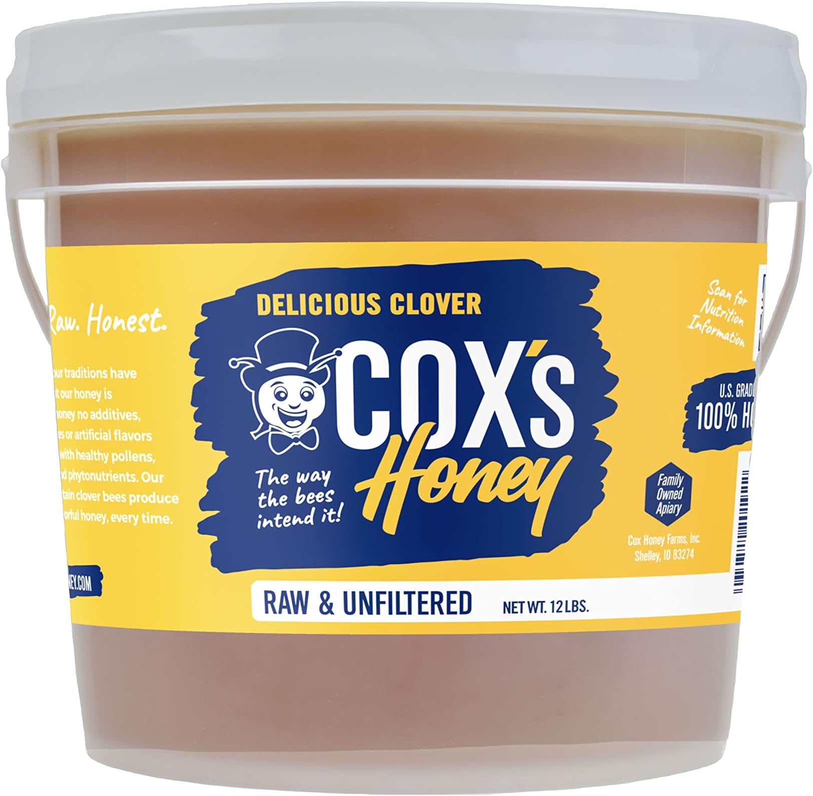 Cox's Honey - Bulk Honey Raw Unfiltered, 12 LBS | 100% Pure Clover Delicious Honey - Product of the USA