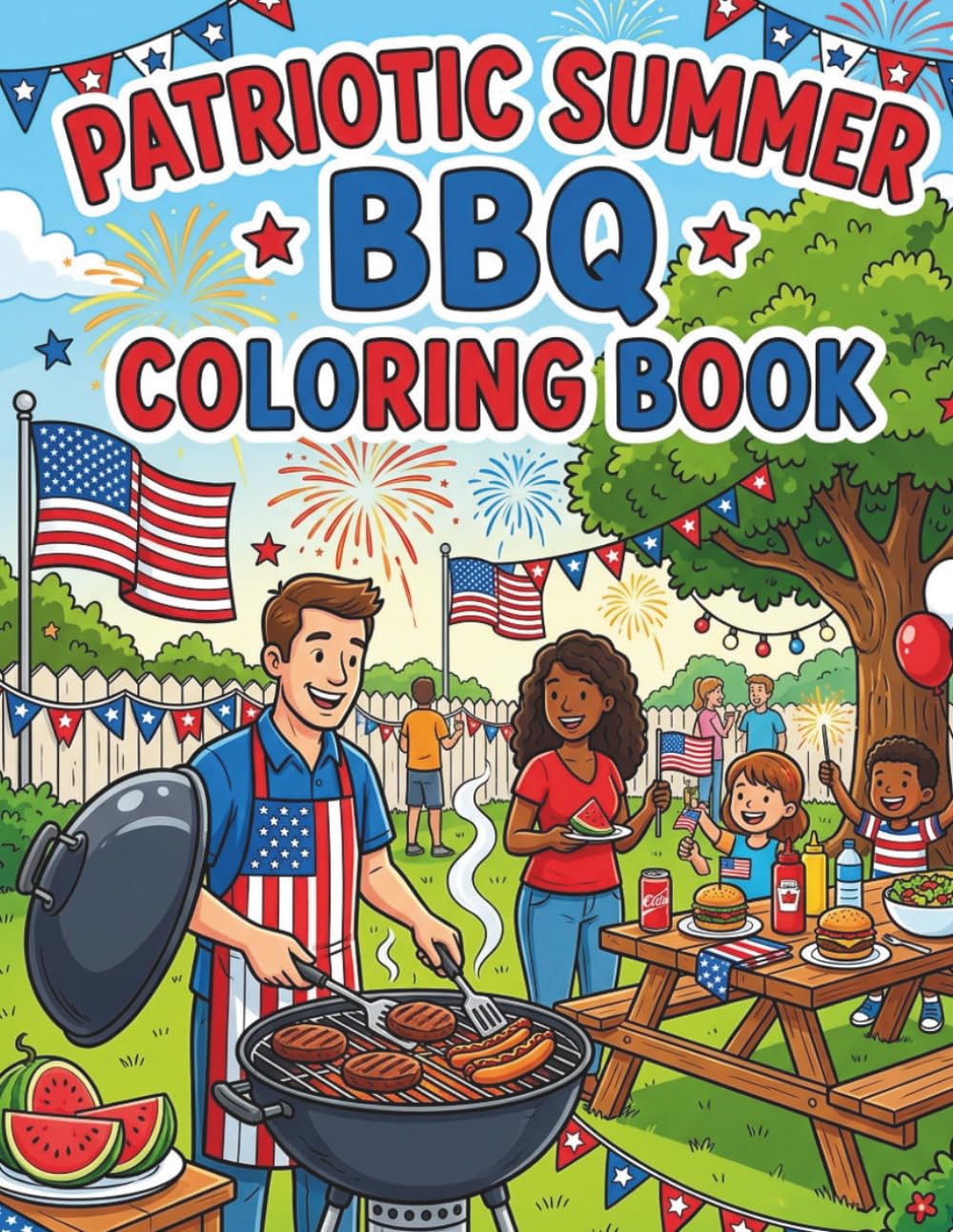 Patriotic Summer BBQ Coloring Book: Fun Grilling, Fireworks, and 4th of July Designs for Stress Relief and Relaxation