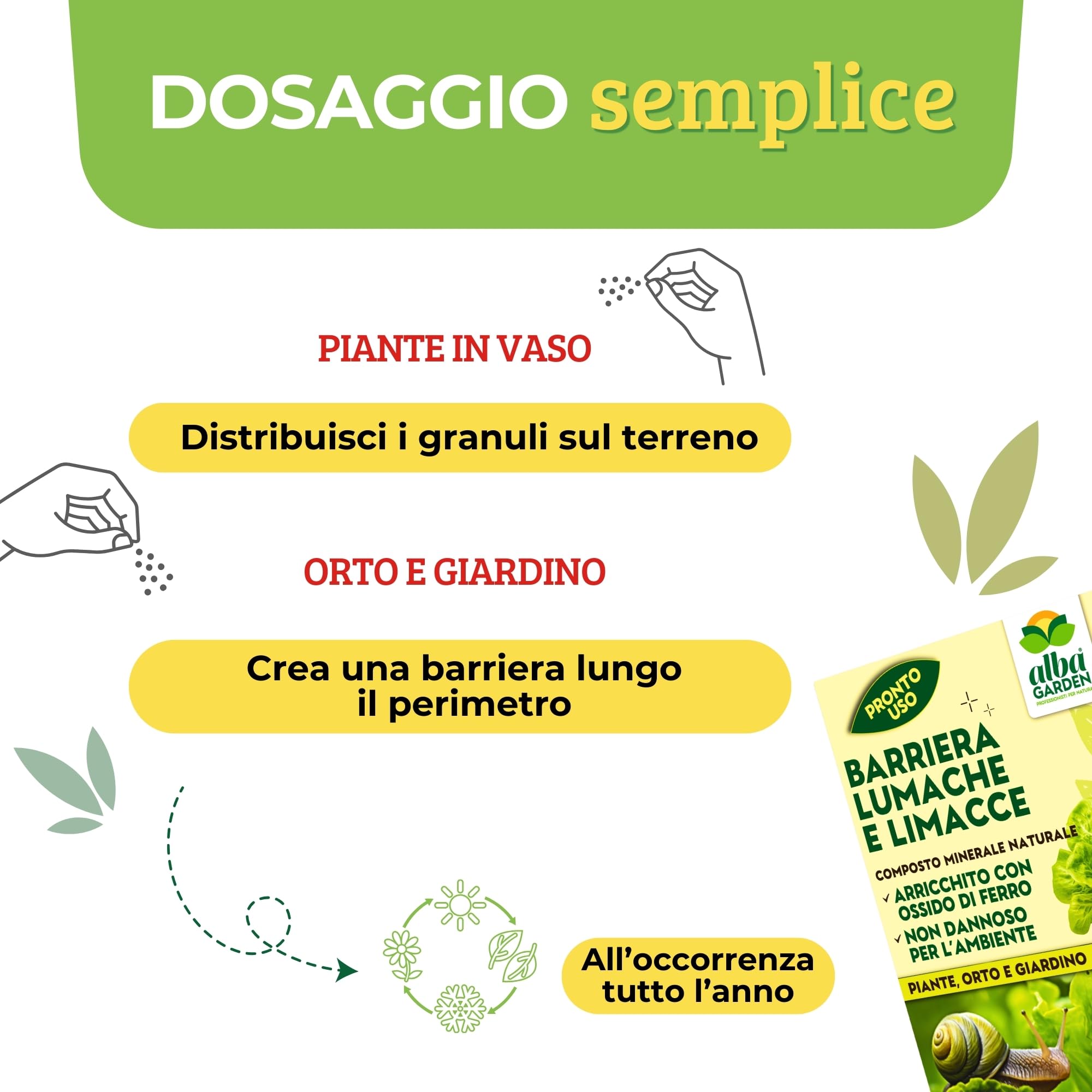 Albagarden - Lumachicida Granulare Naturale con Ossido di Ferro - Maxi x 2 Kg - Barriera Lumache e Limacce a Base di Minerali - Granulare