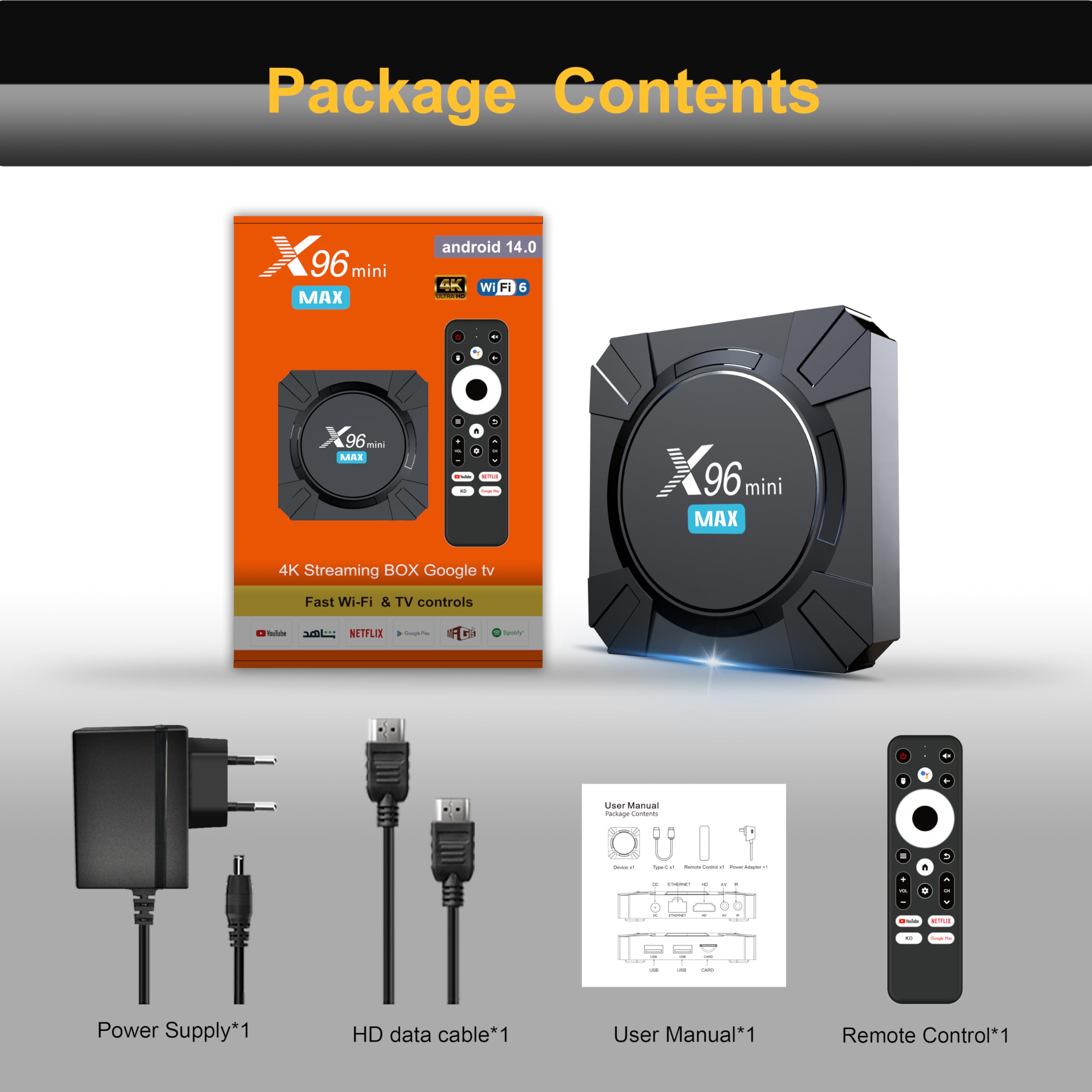 Android 14 TV Box 4K UHD, X96 Mini Max obudowa TV z WiFi 6, 2 GB RAM, 16 GB ROM, czterordzeniowy, Bluetooth, HDR10, asystent głosowy, odtwarzacz multimedialny, ultrapłynne przesyłanie strumieniowe