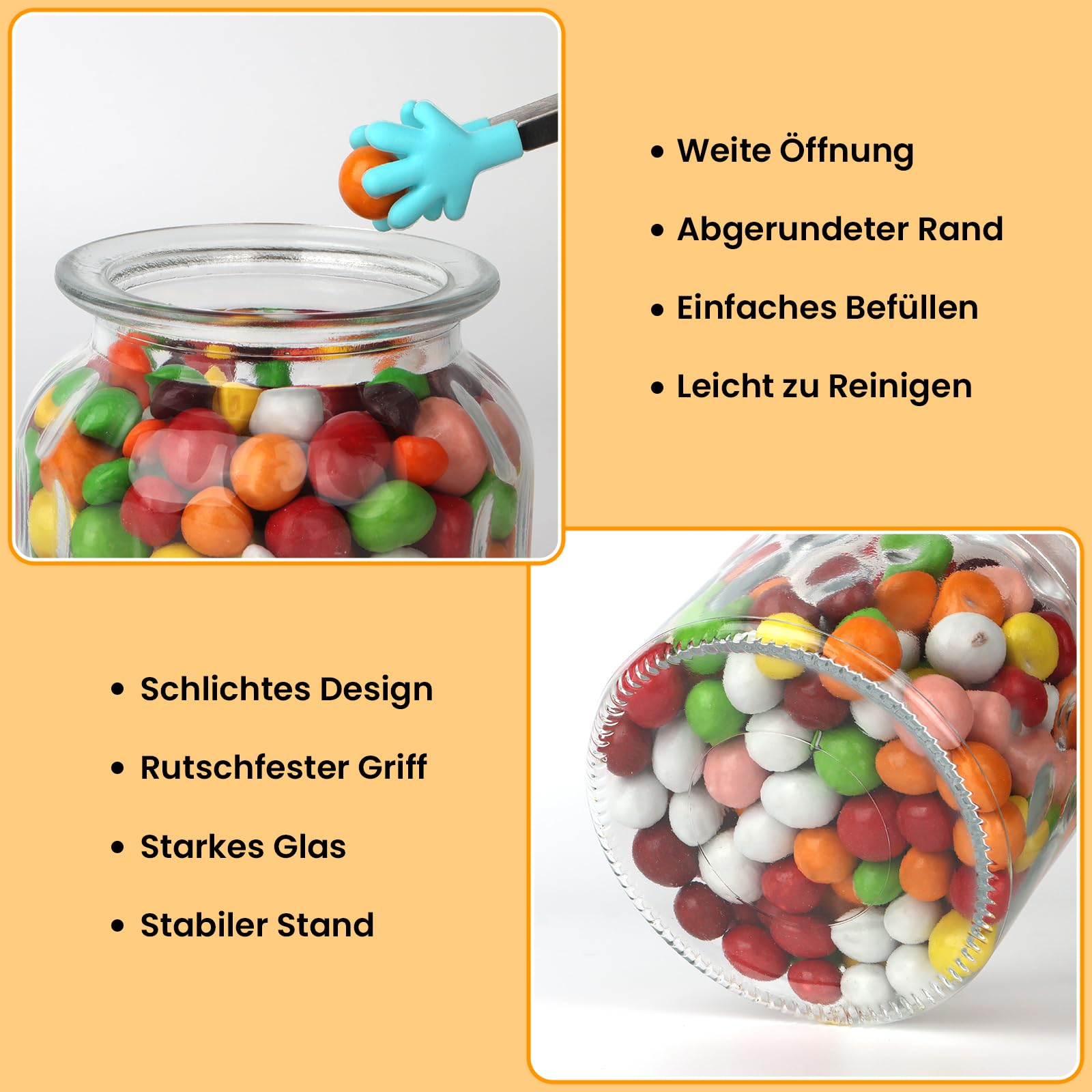 2 Stück Bonbonglas mit Deckel, 650 ml Luftdicht Keksdosen in Herzform, Transparente Vorratsgläser für Hochzeit, Candy Bar, Küche, zur Aufbewahrung von Keksen, Pralinen und Bonbons