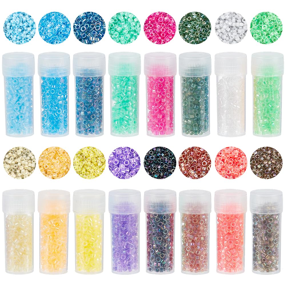 SUNNYCLUE 1 Box 80g 16 Colors Cylinder Seed Beads 2.5mm Glass Seed Beads Assorted Uniform Small Mini Round Pony Craft Loose Spacers Beading for Jewellery Making Women Boho Earrings DIY, Color Lined