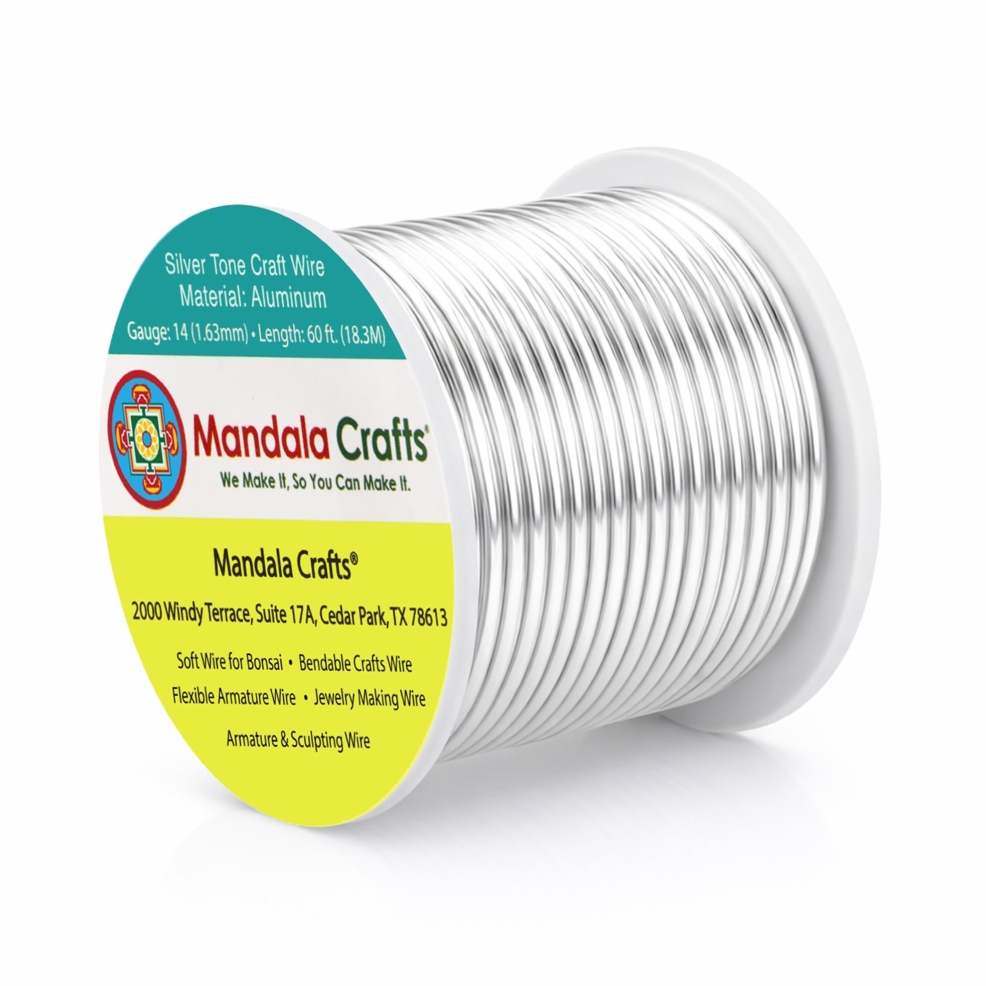 Mandala Crafts 14 Gauge Silver Tone Anodized Aluminum Craft Wire, 60 FT
