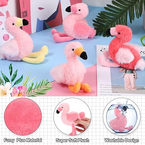 Miniatura 3 de Skylety Animal de peluche de flamenco de 18 pulgadas con 4 bebés, juguetes de peluche en el interior con cremallera para mamá y flamenco rosa,